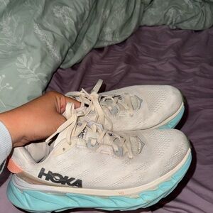 Hoka Women's Cream/white and Aqua Athletic Shoes